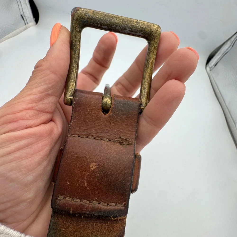 Bison Designs Brown Leather Belt Mens 38 Handcrafted USA Brass Buckle 1.5in Wide